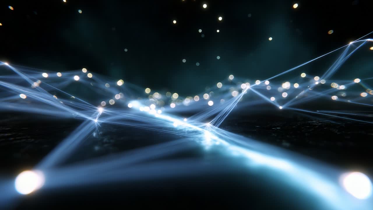 A Mesmerizing Journey Through Abstract Light Patterns and Ethereal Night Sky, Capturing the Dynamic Flow and Energy of Digital Visualizations in a Stunning Modern Aesthetic