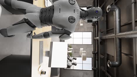 inteligencia artificial tomando el control concepto jefe jefe coordinar colega de robot futurista equipo cibernético humanoide trabajando juntos en la oficina con portátil animación de renderización 3d