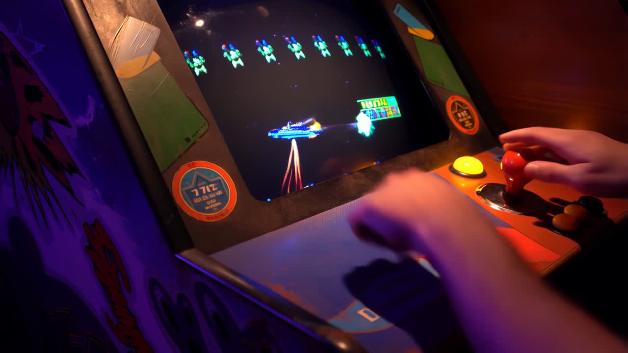 Person playing a retro arcade video game
