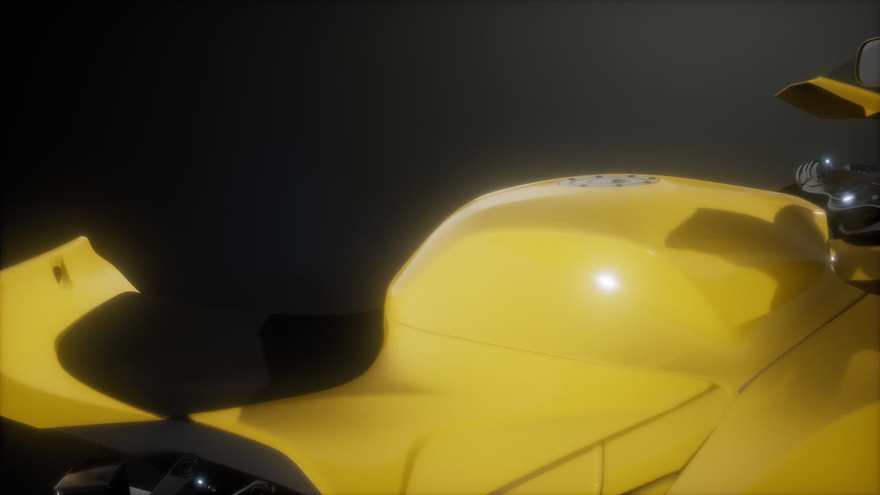 밝은 조명을 가진 어두운 스튜디오에서 스포츠 오토바이