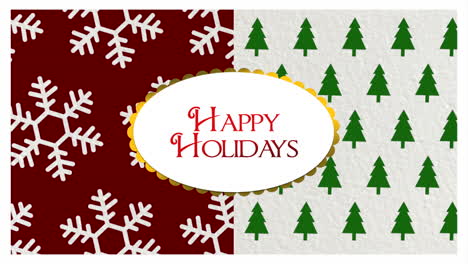 Happy-Holidays-with-snowflakes-and-Christmas-green-trees-pattern