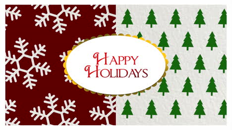 happy holidays with snowflakes and christmas green trees pattern