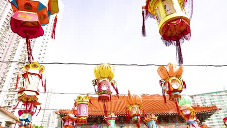 colorful lanterns adorn the temple entrance