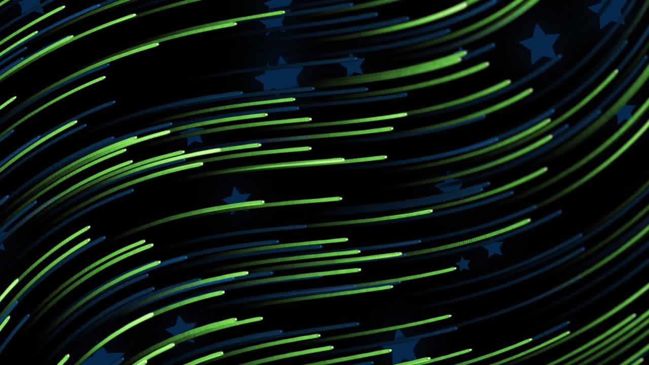 At start neon wave gliding over field, undulating flickering stars settling into continuous motion