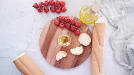 fresh baguette, cherry tomatoes, and olive oil