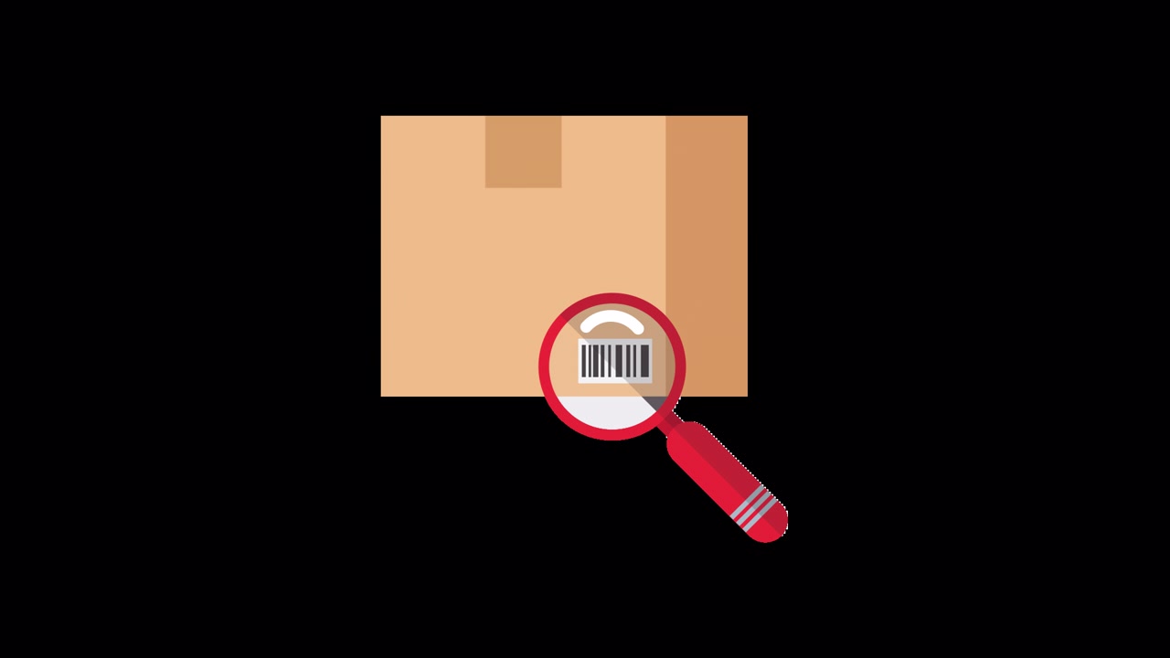Magnifying Glass Scans Barcode on a Cardboard Box Animation