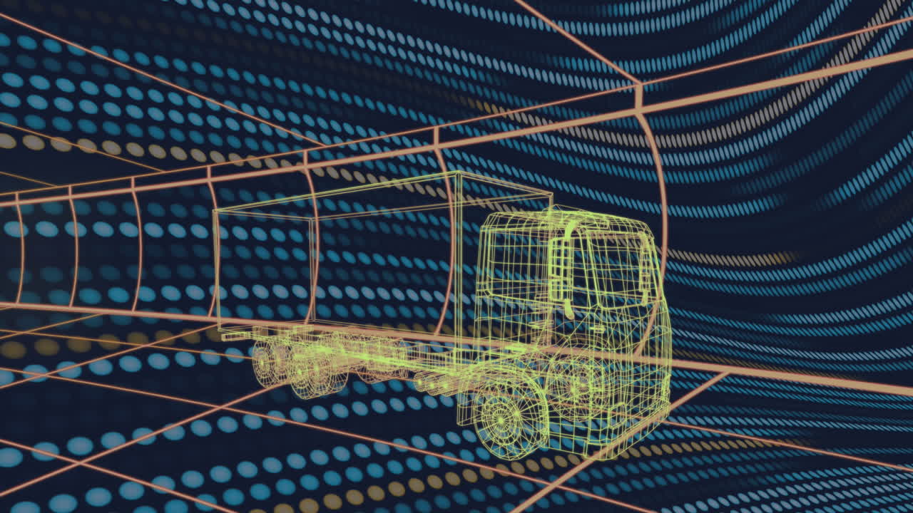 노란색과 초록색의 불빛으로 해군 배경에 트럭 프로젝트의 애니메이션