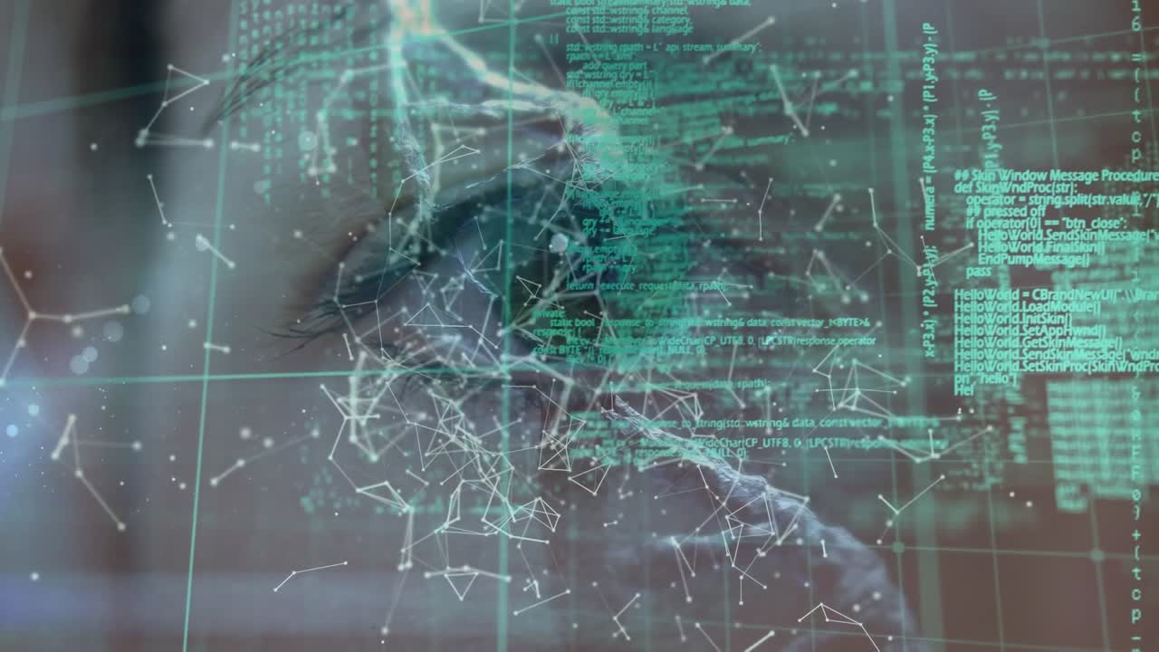 Animation of spinning dna string and data processing over women