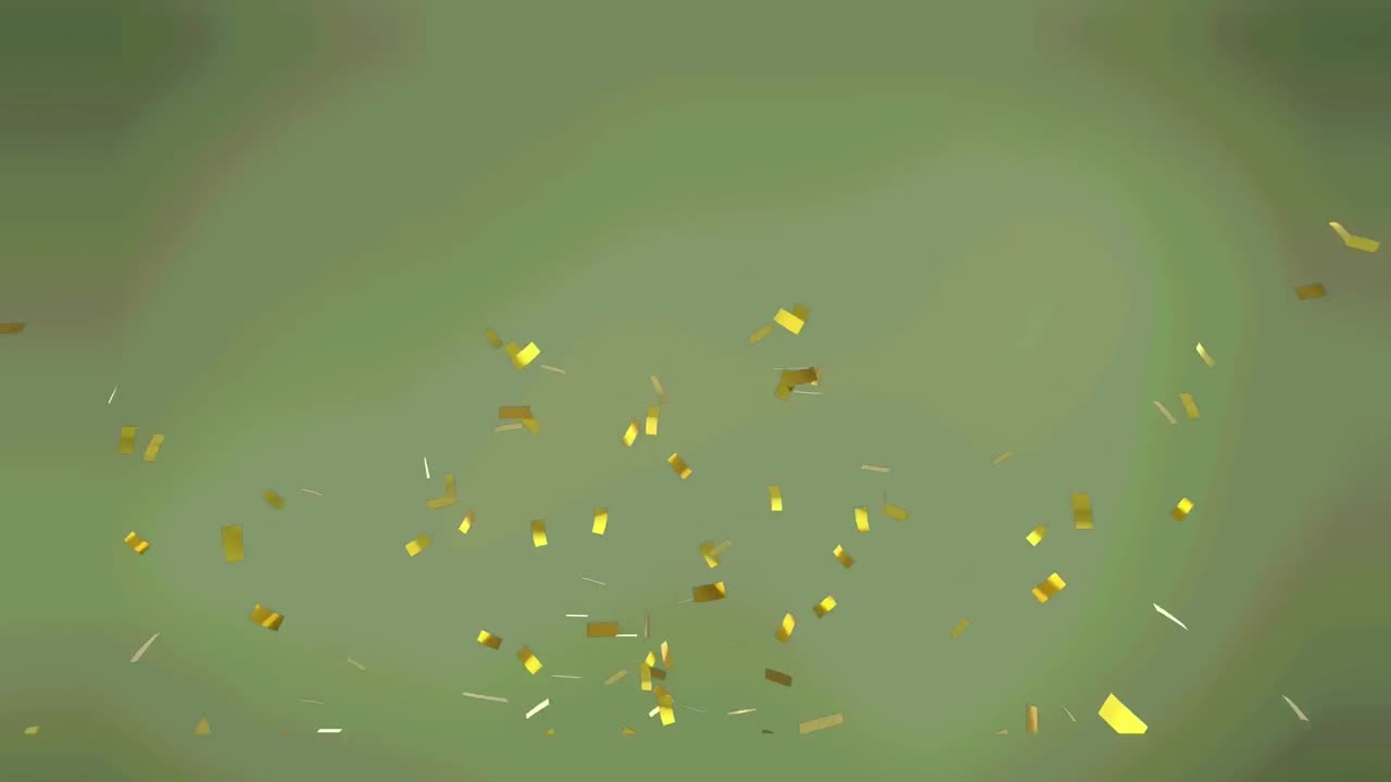 Animasi confetti emas berjatuhan di atas latar belakang hijau