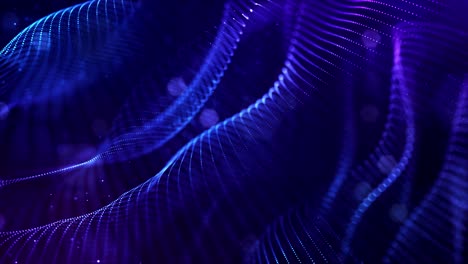 glow blue particles form lines, surfaces, complex string structures in smooth motion like in microworld or space. 4k looped sci-fi particle background with bokeh and light effects.