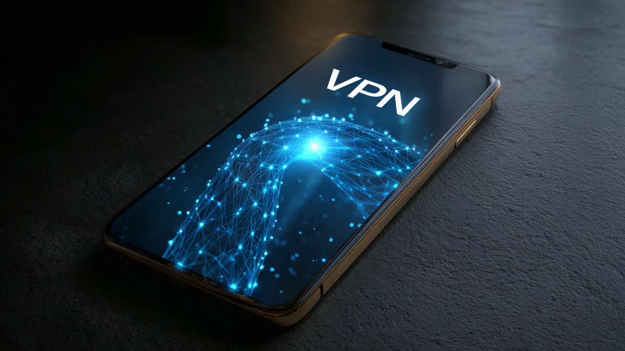 Visualizzazione di una connessione VPN sullo schermo di uno smartphone che mostra modelli digitali e sicurezza, a simboleggiare la protezione dei dati e le tecnologie per la privacy online
