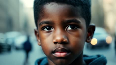 close-up portrait of a young african american boy looking at the camera