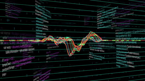 animación del procesamiento de datos y diagramas sobre fondo negro