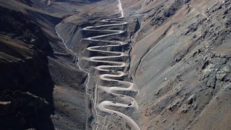 aerial view truck right of the cuesta caracoles road, border between chile and argentina