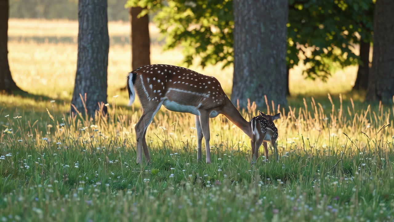 Mother Deer and Fawn in a Meadow