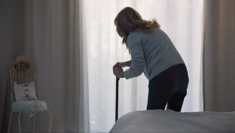 balance, medical and window with old woman