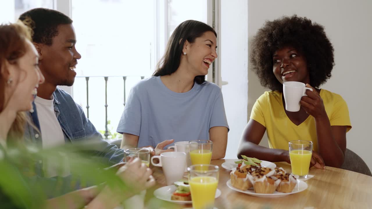 A group of friends enjoying breakfast together