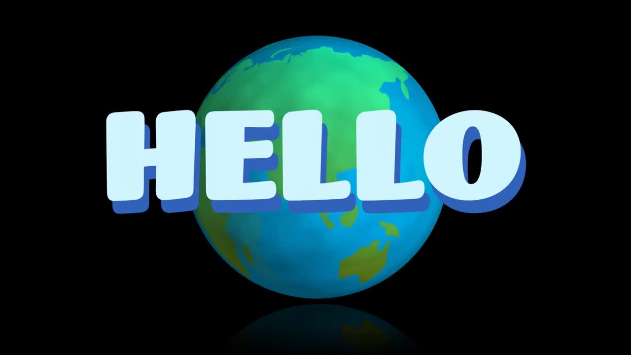 어두운 배경에 전지구 위에 있는 안 ⁇ 하세요 텍스트의 애니메이션