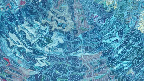 swirling liquid abstraction, fluid animation: twisting undulating patterns of blue and turquoise - turbulent reflections in slow motion