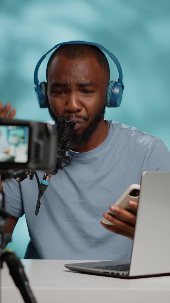 Man recording podcast in studio