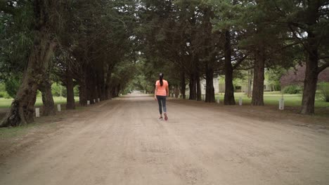 una mujer es el poder caminando en el parque - toma amplia