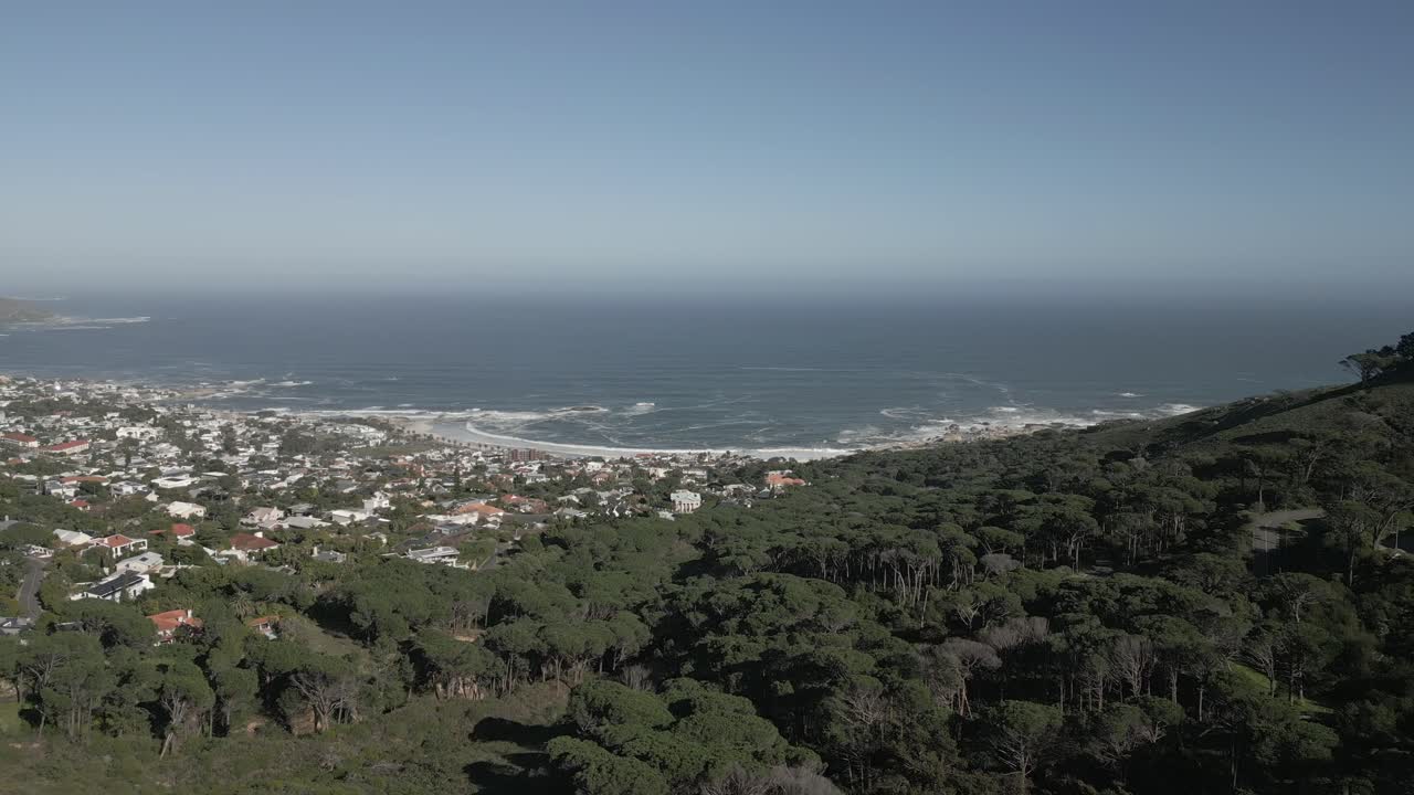 Drone shot overlooking South Africa's Camps Bay.