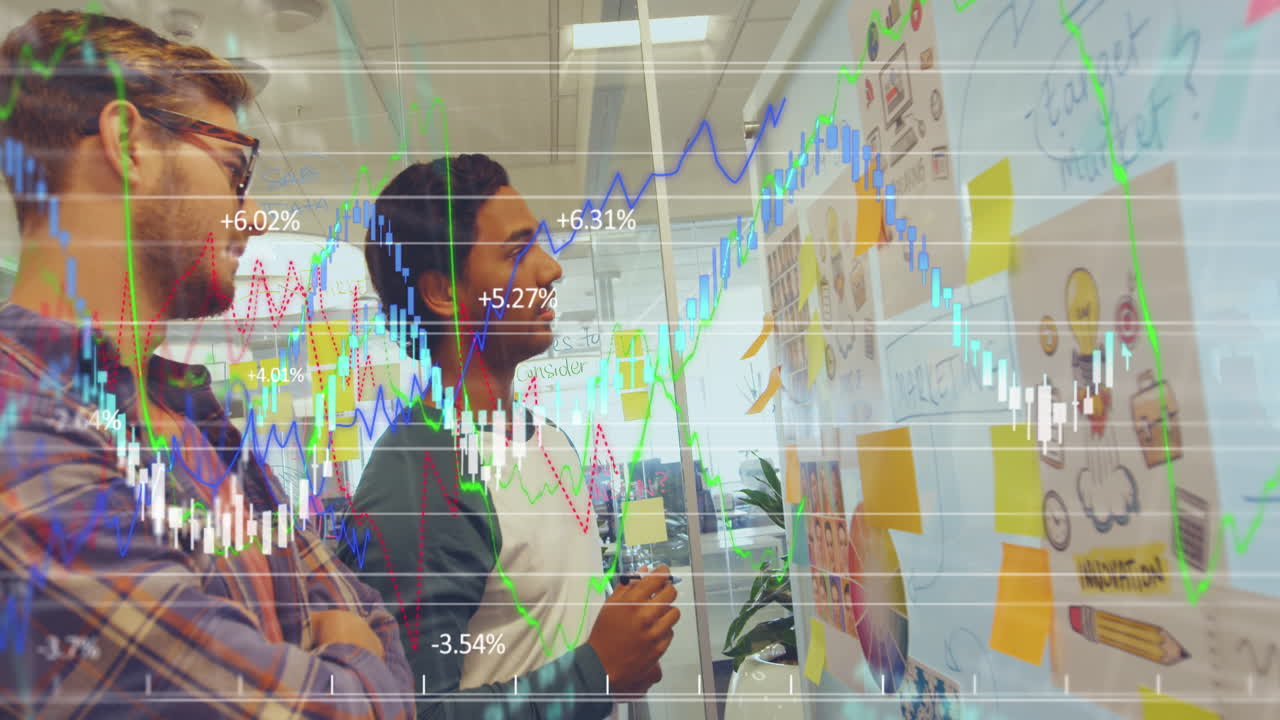 Animation of graphs over diverse male workers brainstorming