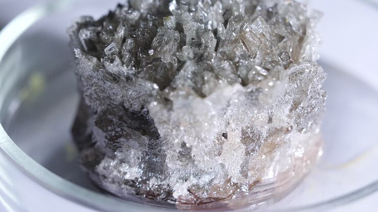 experiment met de groei van kristallen in een petri schotel