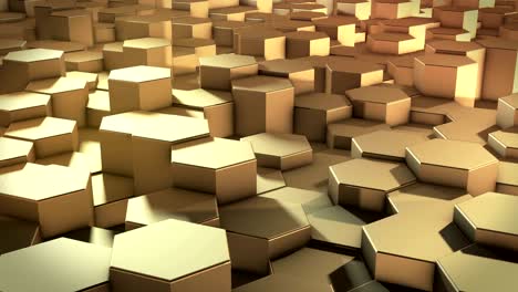 abstract moving technology golden hexagons background