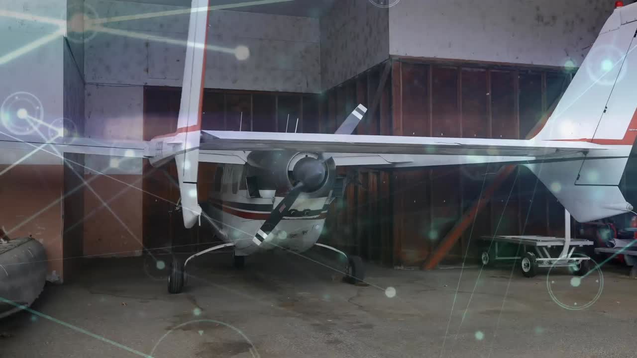 светящаяся сеть соединений против частных самолетов, припаркованных в аэропорту