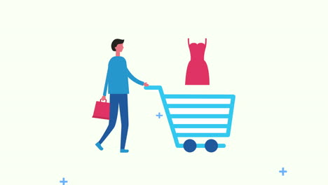 man with shopping cart and icons