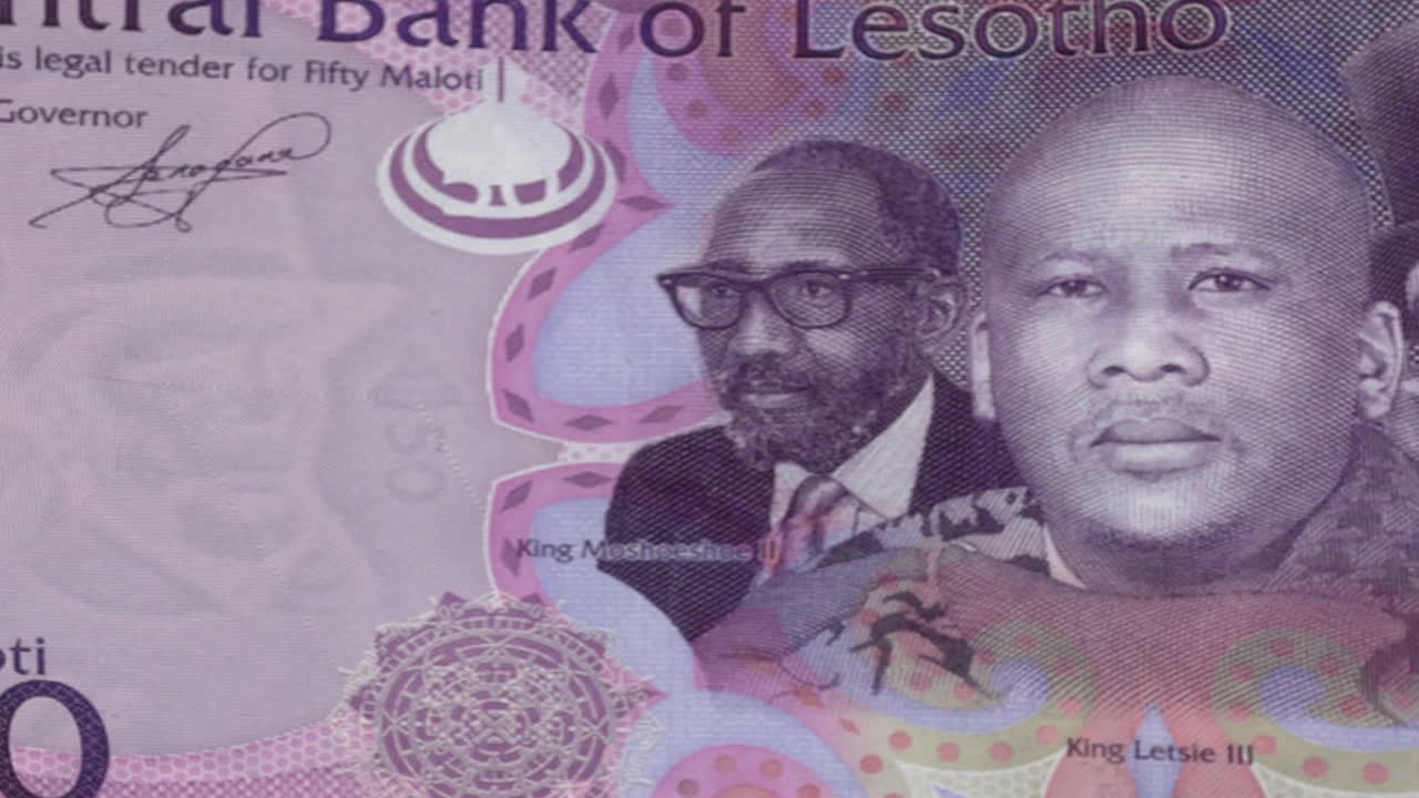 Lesotho 50 Maloti bankbiljet met koning Moshoeshoe II en koning Letsie III