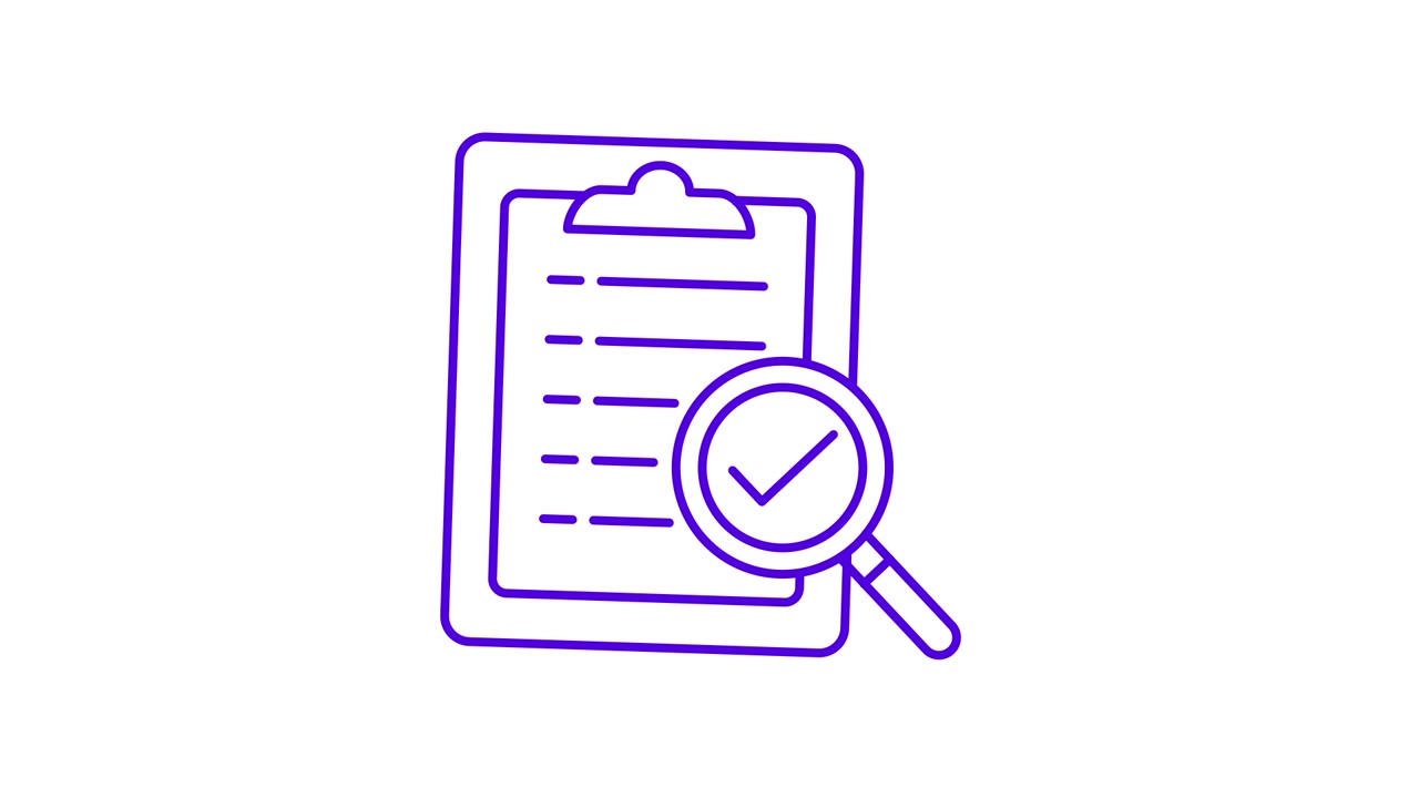 Animated Clipboard with Magnifying Glass and Checkmark for Verification