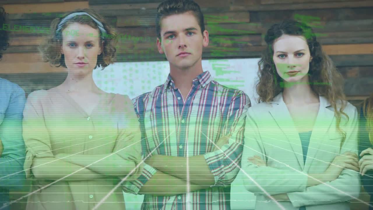 animación del procesamiento de datos sobre diversas personas de negocios en la oficina