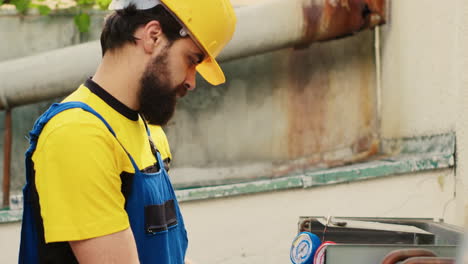 expert using pressure measurement device