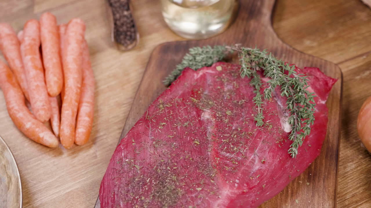 Preparing beef with fresh ingredients