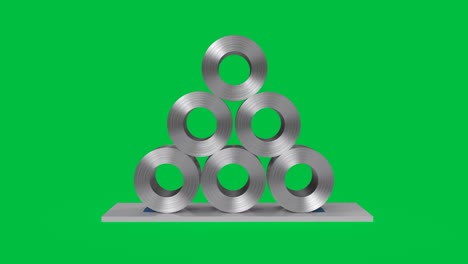 rollo de renderización 3d de hojas de acero en fondo de pantalla verde