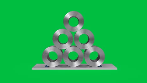 3d rendering roll of steel sheets on green screen background