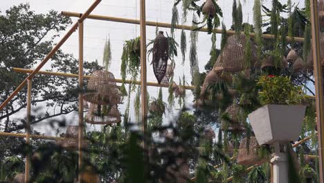 slider shot of decorations in the trees at festival time