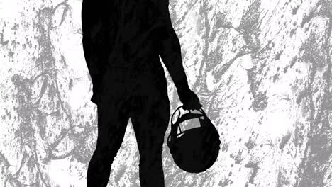 animation of silhouette of male american football player over shapes on grey background