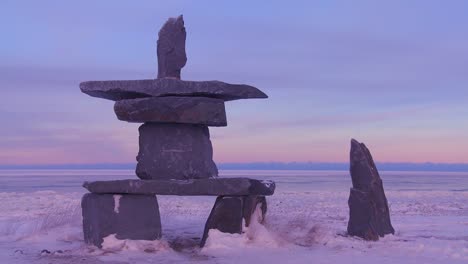 a tradition inuit stone sculpture at churchill manitoba canada hudson bay