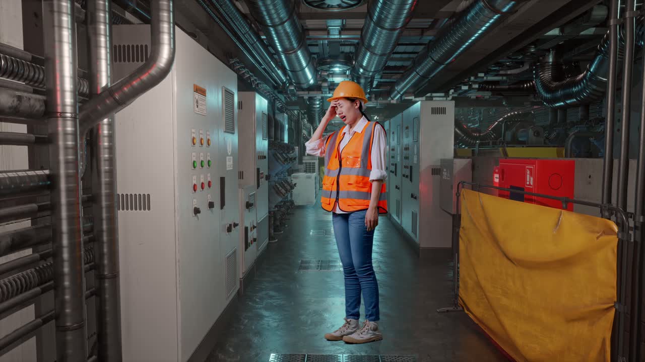 Stressed Engineer in Industrial Facility