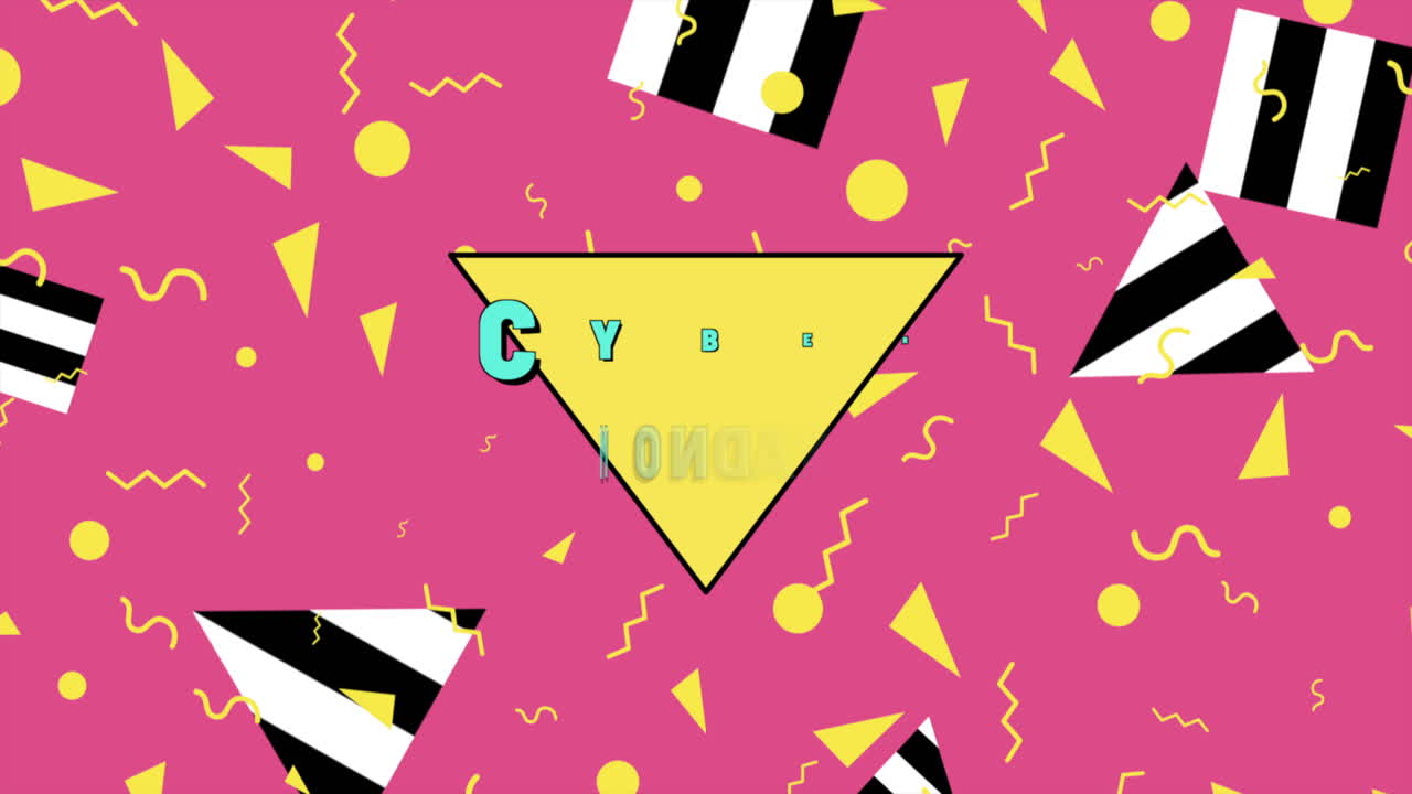 lunes cibernético en el patrón de memphis con formas de triángulos y líneas