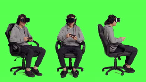 adult uses vr gadgets for gameplay