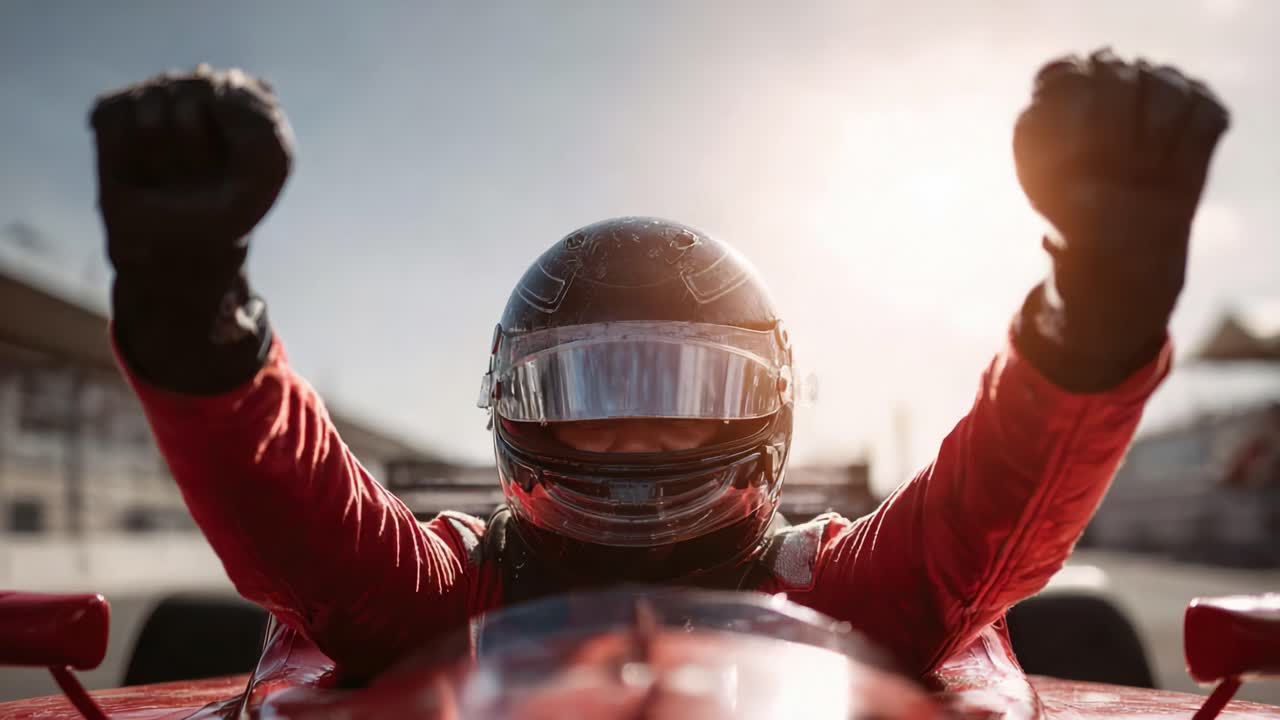 Seorang Pembalap Mobil yang Berjaya Merayakan di Kokpitnya Setelah Berhasil Menyelesaikan Balapan, Menampilkan Kemenangan dan Kegembiraan Dunia Motorsport
