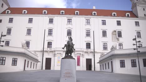 bratislava castle courtyard with equestrian statue of king svatopluk.