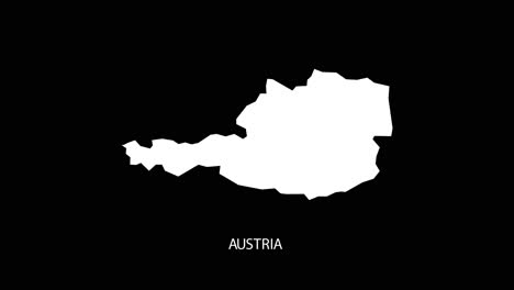 digital revealing and zooming in on austria country map alpha video with country name revealing background | austria country map and title revealing alpha video for editing template conceptual