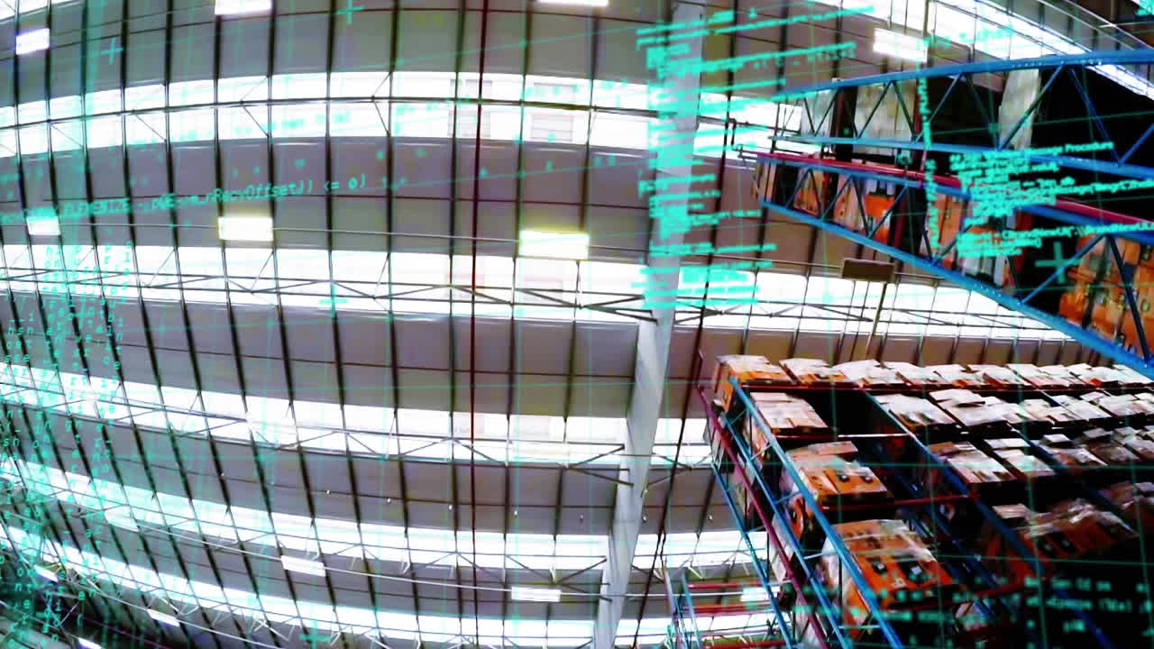 Animation of data processing over empty warehouse