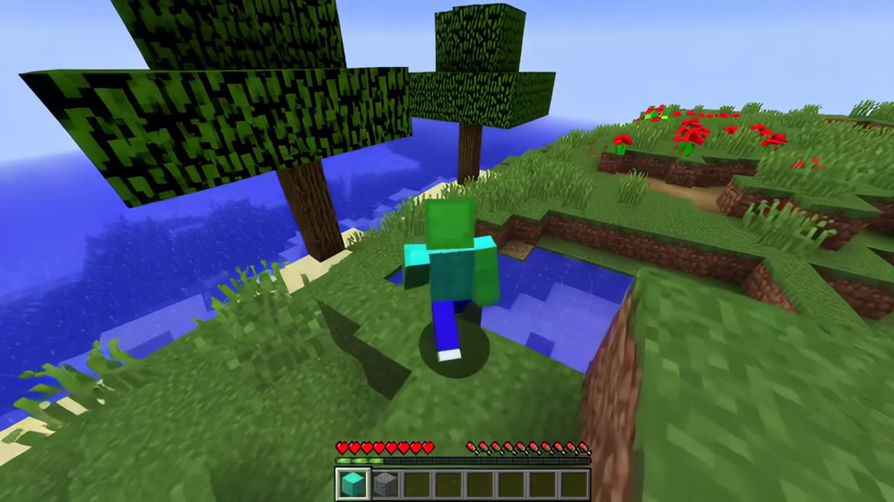 Minecraft Gameplay: Exploring a Lush World with a Colorful Zombie