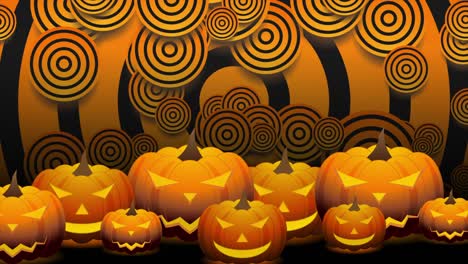 calabazas de halloween y círculos naranja retro fondo de movimiento abstracto